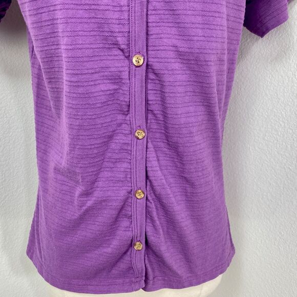 REI Cotton Purple Button Front Textured Top Shirt Medium Short Sleeves Sporty - Picture 7 of 11